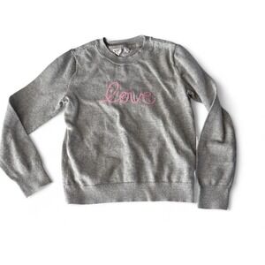 GAP Kids - Girls Gray Sweater - Size L (10–12) - "Love" Pink Embroidery